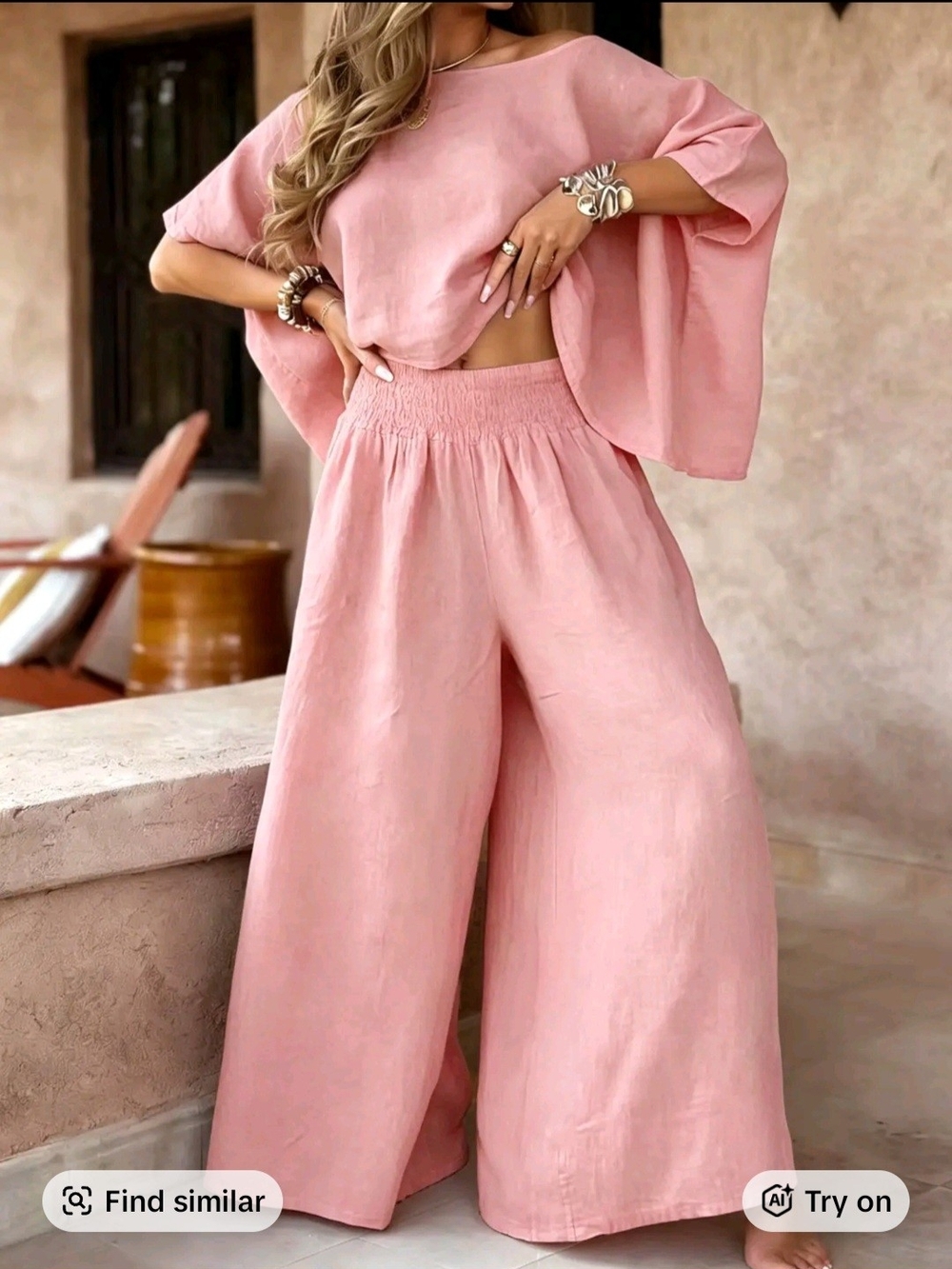 Relaxed Wide-Leg Pink Linen Pants